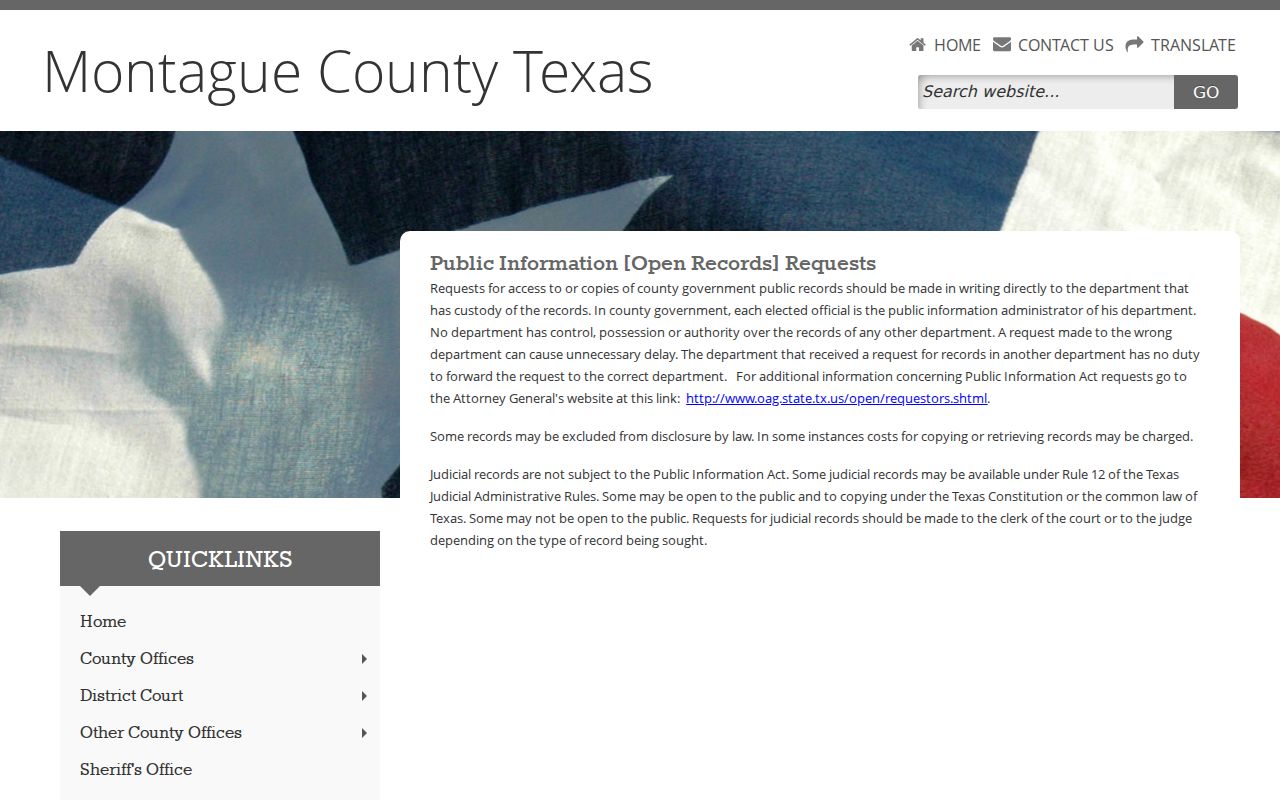 Montague County warrant records and public-records routing