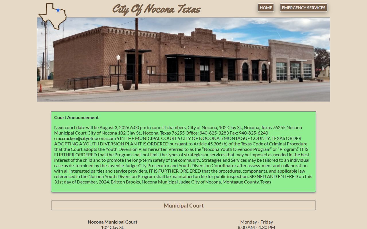 Montague County municipal warrant Nocona court contact reference