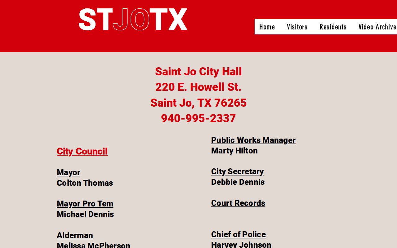 Saint Jo warrant records City Hall contact reference